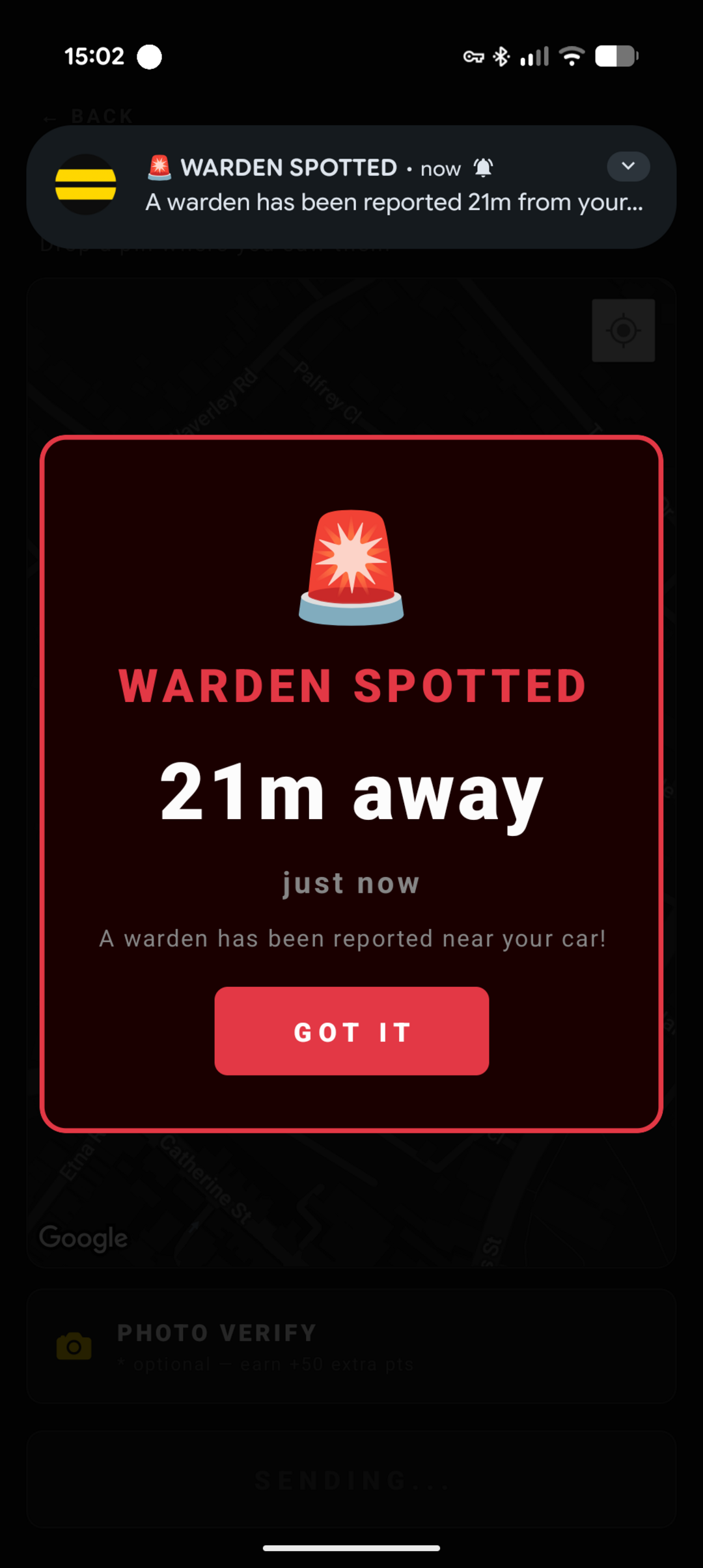 Warden spotted alert