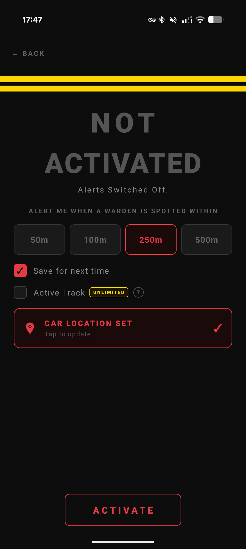 Set your alert radius before activating