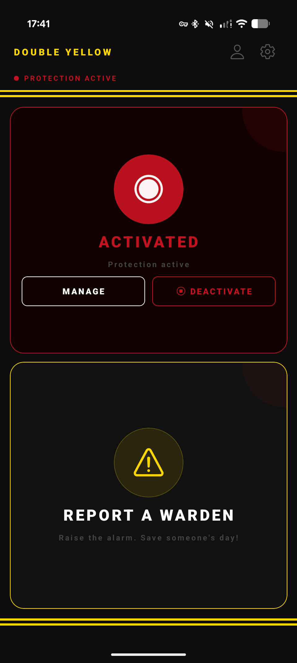 Home screen with protection active